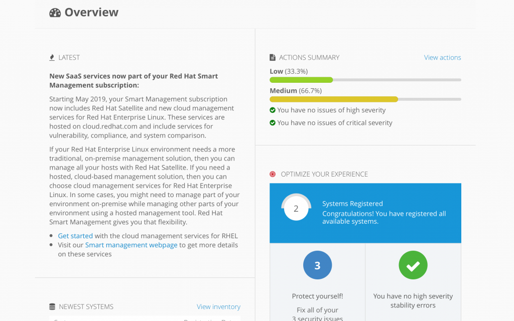 The Red Hat Insights Dashboard